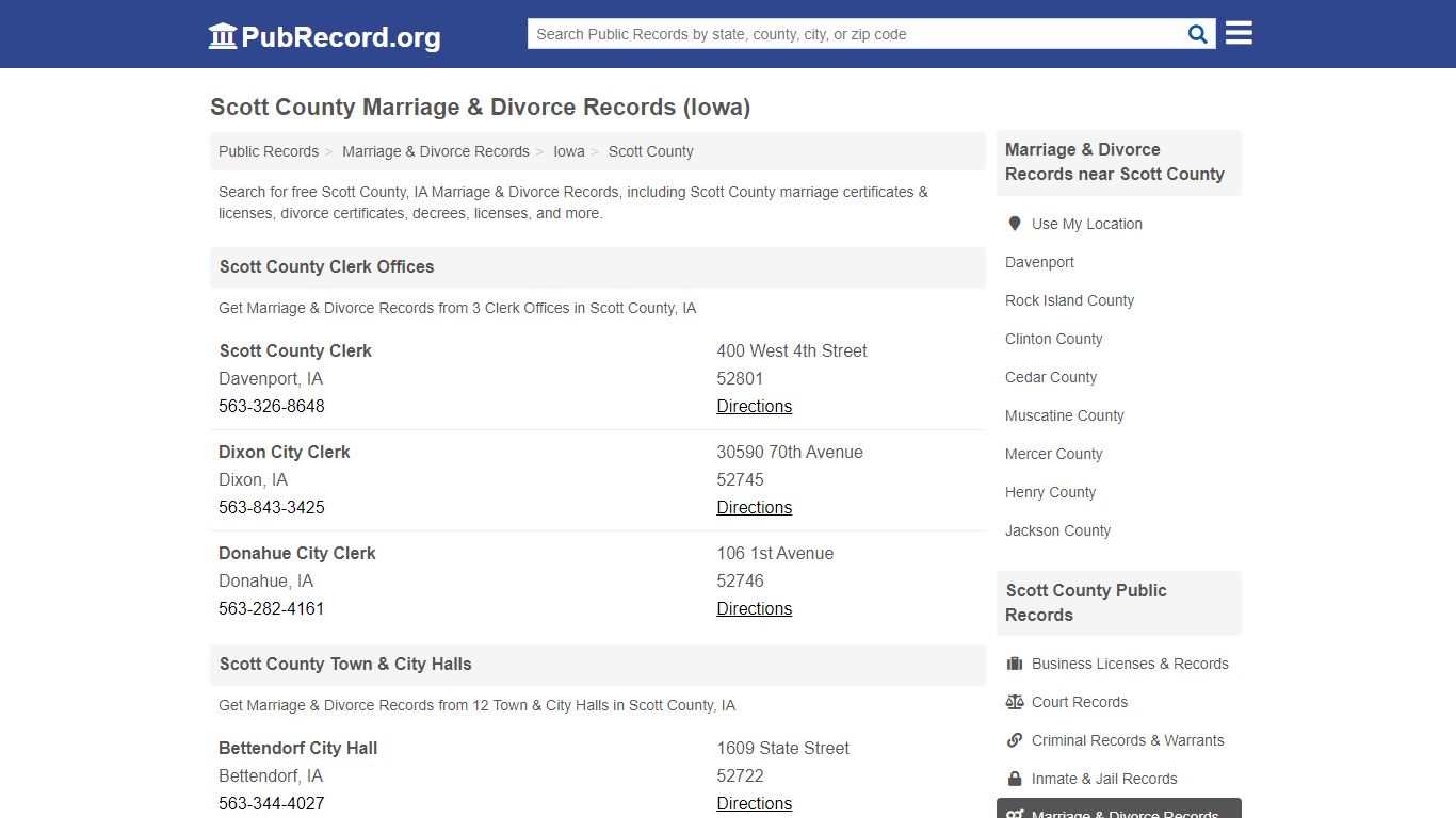 Scott County Marriage & Divorce Records (Iowa)